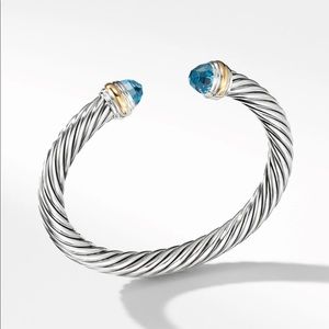 David Yurman Cable Bracelet Gold Blue Topaz